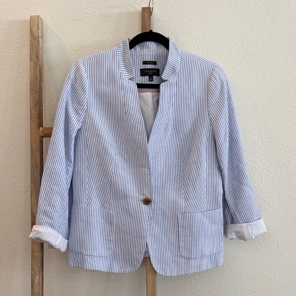 Talbots Light Blue and White Striped Jacket